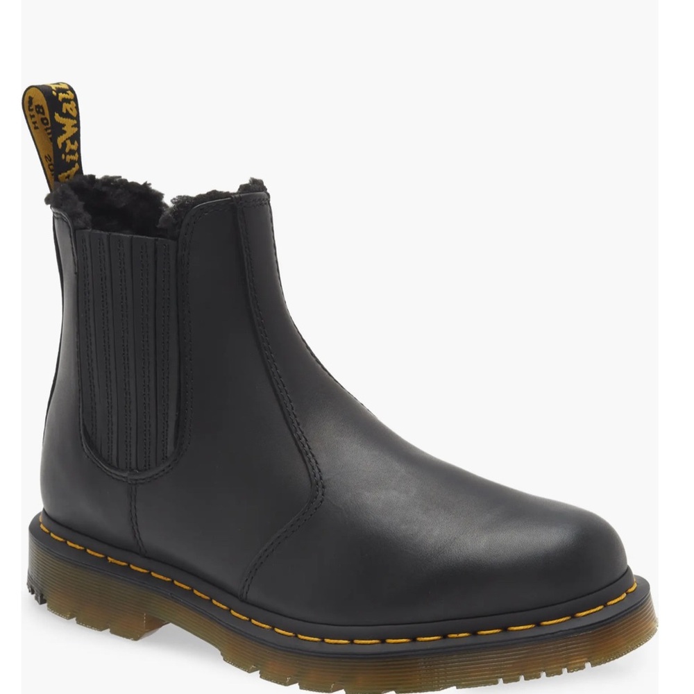 Dr. Martens Black Leather Chelsea Ankle Boots with Yellow Welt